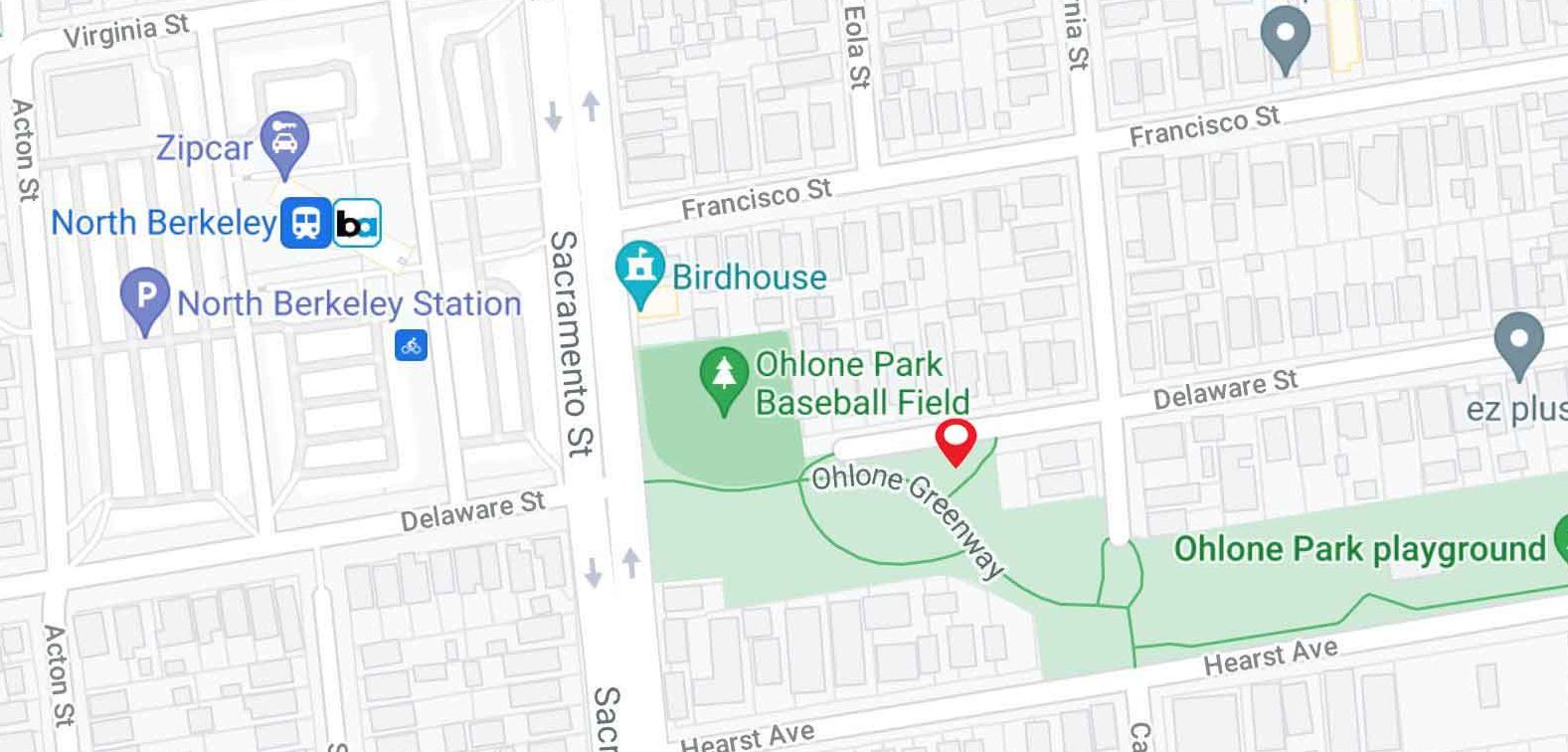 map of western end of Ohlone Park, Berkeley